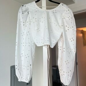Zara White Eyelet Long Sleeve Women's Top